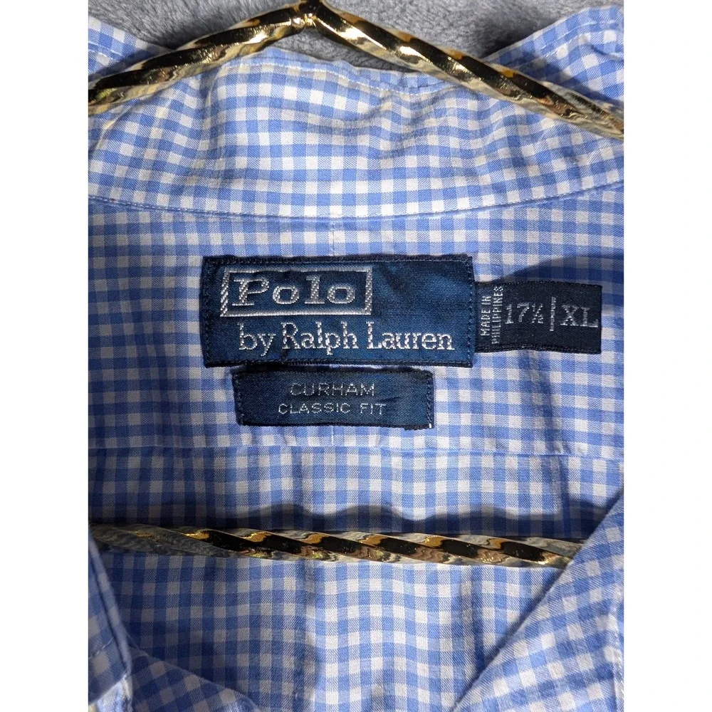 Polo Ralph Lauren Men's XL 17.5 Gingham Button Down Shirt Blue White Classic Fit